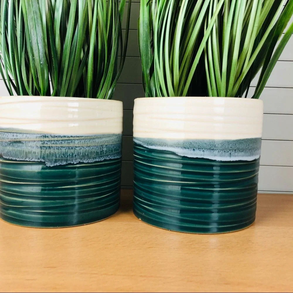 NWT 2Pack Crate&Barrel Artificial Onion Grass in Porcelain Pot